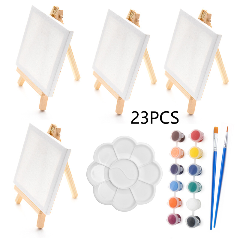 Kids Art Easel - ชุดกระดานวาดภาพขนาดเล็ก 23 ชิ้น พร้อมขาตั้งไม้ ชุดสีอะคริลิคและสีน้ำมัน สำหรับเด็กและศิลปินมือใหม่