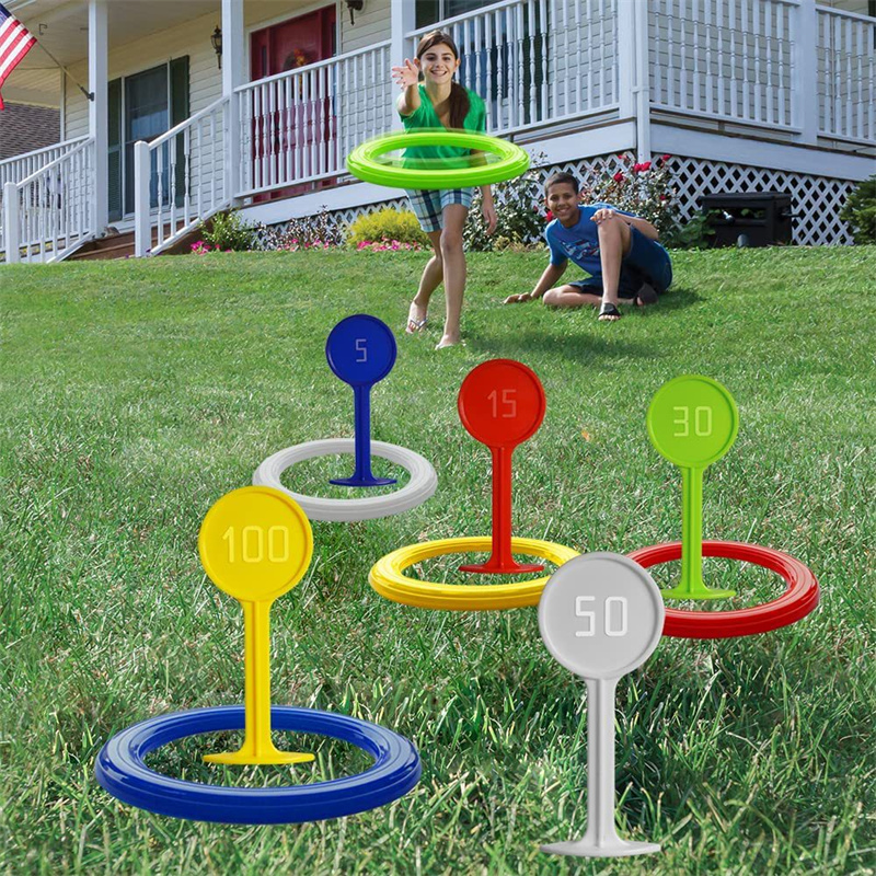 Kids Yard Toys - เกมโยนห่วงพลาสติกสำหรับเด็ก ของเล่นโยนห่วงกลางแจ้งสำหรับสนามหญ้าและชายหาด เกมสนามหญ้ากลางแจ้ง ของขวัญ ของชำร่วยงานรื่นเริง