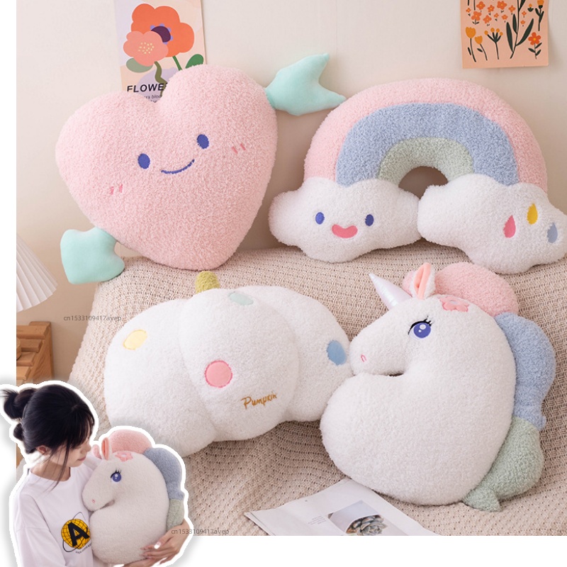 Unicorn Stuffed Toy - Soft Plush Rainbow Smile หัวใจสีชมพูฟักทองโยนหมอนตุ๊กตา Hug