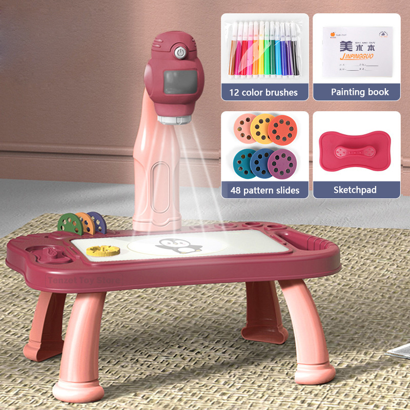 Kids Toys Learning - สมาร์ทโปรเจคเตอร์เด็กภาพวาดชุดโต๊ะโปรเจคเตอร์การศึกษาของเล่นวาดศิลปะหัตถกรรมการเรียนรู้สีเครื่องมือสำหรับเด็ก