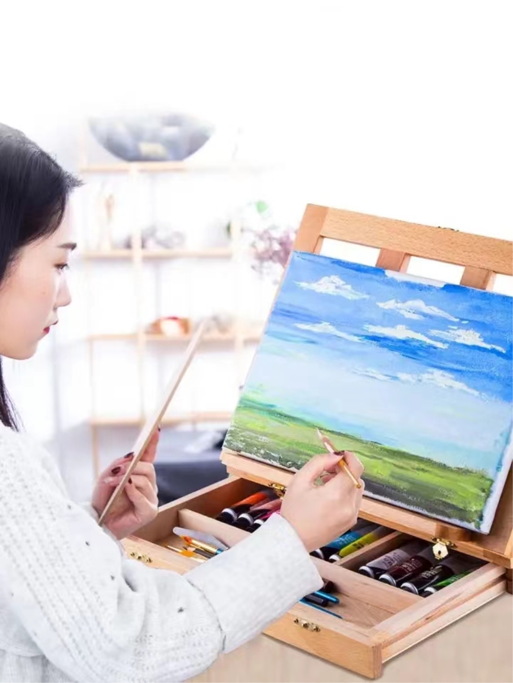Kids Art Easel - ไม้แบบพกพาตารางขาตั้งสําหรับศิลปินและเด็ก Sketch กล่องลิ้นชักเดสก์ท็อปแล็ปท็อปอุปกรณ์เสริมกระเป๋าเดินทางอุปกรณ์ศิลปะภาพวาด