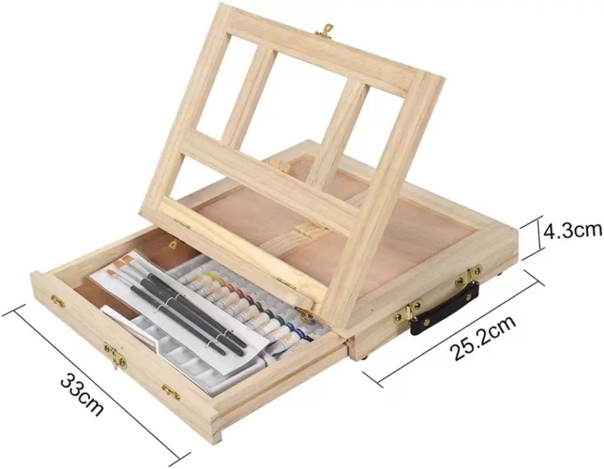Kids Art Easel - ขาตั้งโต๊ะไม้แบบพกพาสำหรับศิลปินและเด็ก กล่องเก็บอุปกรณ์วาดภาพ กล่องใส่แล็ปท็อป อุปกรณ์เสริมสำหรับงานศิลปะและภาพวาด