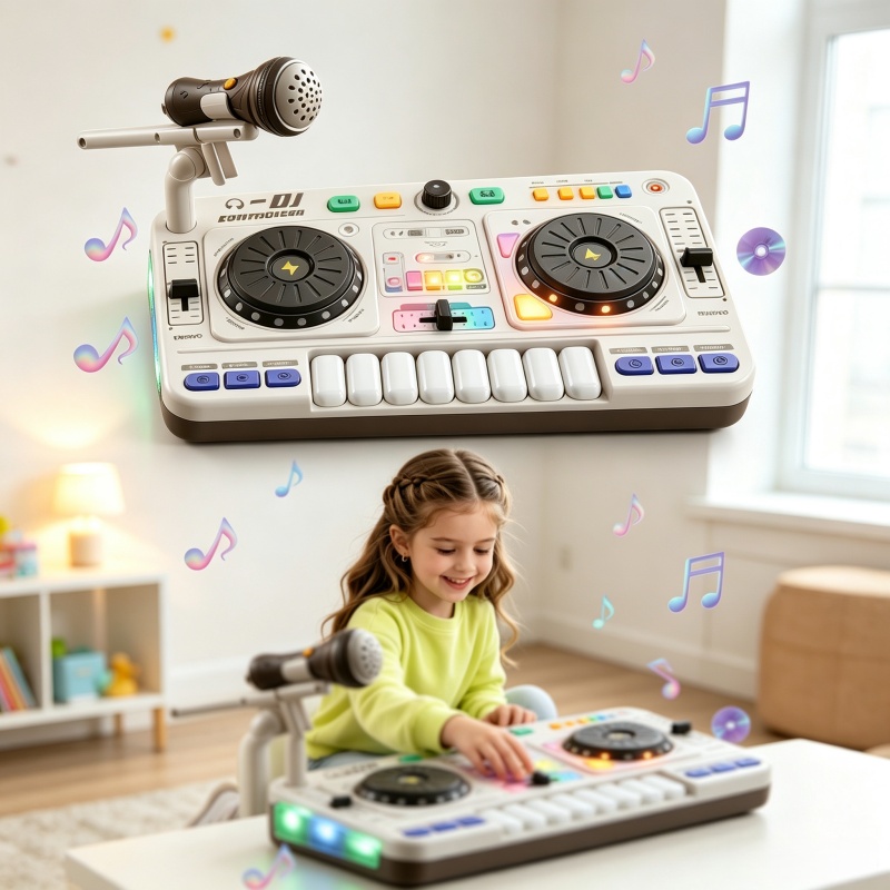Kids Toys Bd - เครื่องเล่นดนตรีจำลองสำหรับเด็ก ของเล่นคอนโทรลเลอร์ดีเจ คีย์บอร์ดเอฟเฟกต์ดนตรีอิเล็กทรอนิกส์ เกมส์เสริมพัฒนาการ ของเล่นเพื่อการศึกษาสำหรับเด็ก ของขวัญคริสต์มาส